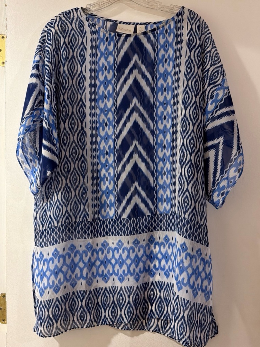 Chico's Blue & White Patterned Short-Sleeve Men's Shirt
